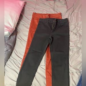 American Eagle jeans two pairs, one red one black neck stretch size 10
